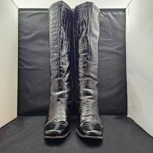 Crocodile Patent Leather Style Knee High Boots
